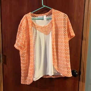 Peach and White Short Sleeve Cardigan and Blouse